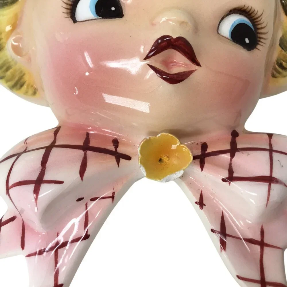 Lefton 6767 Miss Dainty Wall Pocket 1956 Vintage Vase HTF Blond Girl Bonnet Bow